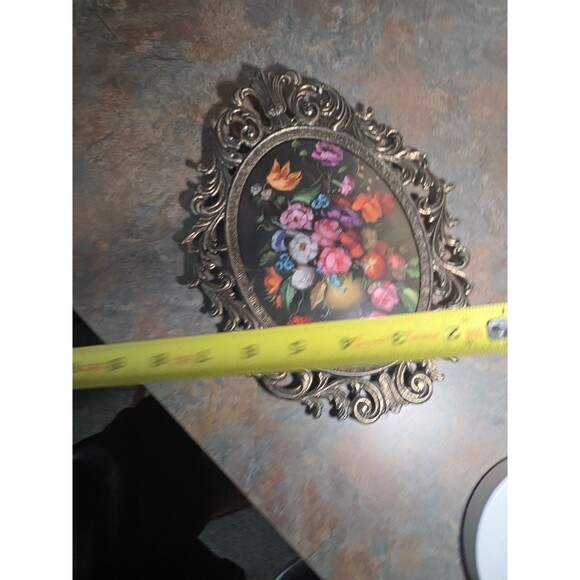 Antique Vintage Wrought Iron Victorian oval Picture Frame bubble glass floral - Picture 11 of 11